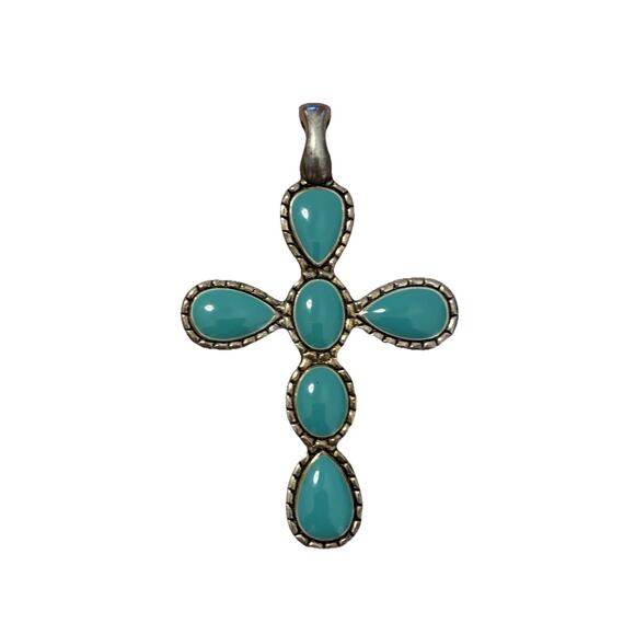 Vintage Double-Sided Cross Black and Teal 2.75" Long - Picture 7 of 13